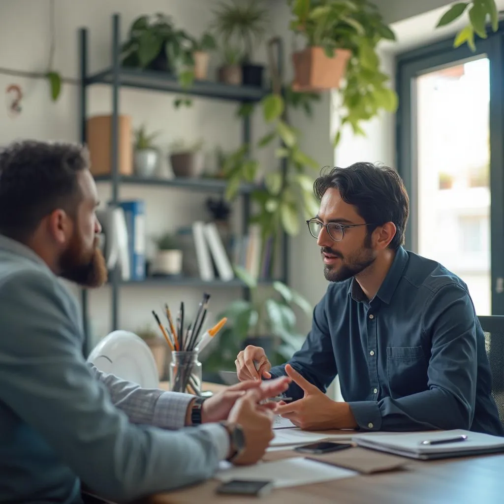 Consultor asesorando a un cliente PYME